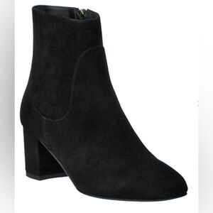 L.K. Bennett Simi Black Suede Leather Almond Toe Heel Ankle Boots 38279 EUC 38.5